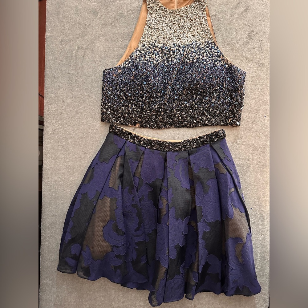 Terani Couture Black and Blue A-Line Skirt